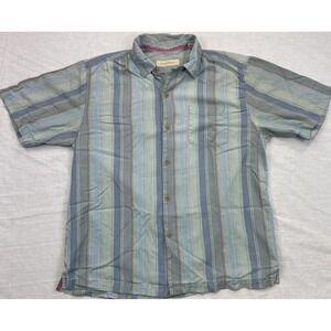 Tommy Bahama Button Up‎ Shirt Men Sz L Silk Blend Logo Pockets Multi Stripe